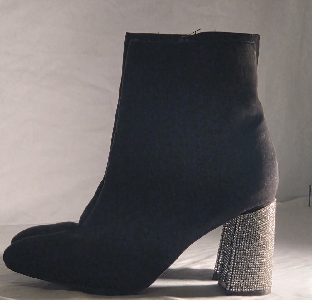 Glam Chic Women's Ankle Bootie Faux Suede Rhinestone Zip 10